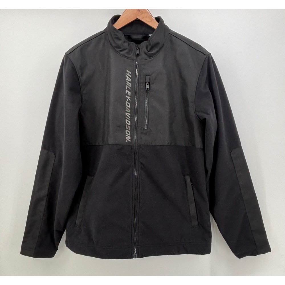 Harley Davidson Jacket Men's Medium Black Full Zip Fleece Softshell